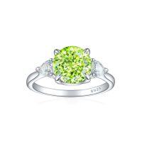 wholesale S925 Sterling Silver 2ct Flame Ice Cut Ring European and American High-End Sense 8*8 Color Gem High Carbon Diamond Heart-Shaped Love Women's Ring-Fireworks G-17 Apple Green US size 7#