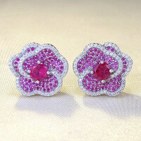 wholesale S925 silver new 8mm pigeon blood red round earrings for women, set with full zirconia diamonds in European and American style-E454 Red Diamond>925 Silver