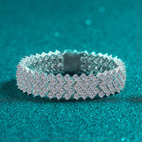 S925 Sterling Silver Full Moissanite Multi-Row Exaggerated Luxury Trendy Bracelet-15.5cm (2.5m single bead) 11.4 carats  925 silver