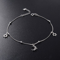 wholesale S925 Sterling Silver Korean and Japanese Minimalist Celestial Star and Moon Ankle Chain with Design Appeal Cross-Border New Accessory Gift-Platinum anklet 925 silver