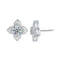 Sterling Silver Four-Leaf Clover Earrings with Moissanite-0-4