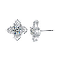 Sterling Silver Four-Leaf Clover Earrings with Moissanite-Four-leaf clover earrings (white gold)  50 points + 50 points moissanite