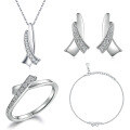 wholesale S925 Sterling Silver Personalized Bow Jewelry Set Four-Piece Ring, Necklace, Earrings, Bracelet, Fashionable and Niche High-End-0-0