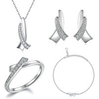 wholesale S925 Sterling Silver Personalized Bow Jewelry Set Four-Piece Ring, Necklace, Earrings, Bracelet, Fashionable and Niche High-End-Earrings 925 silver