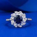 wholesale 925 Sterling Silver Full Diamond Ring with 60mm Blue Sapphire for Women, Fashionable Commuter Style-0-5