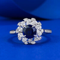 wholesale 925 Sterling Silver Full Diamond Ring with 60mm Blue Sapphire for Women, Fashionable Commuter Style-R1038 Blue Steel No. 9