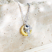 wholesale Metal material Astronaut series Japanese Korean style personalized trendy necklace high-end sense non-fading moon necklace collarbone chain-Sterling Silver Necklace 925 Silver