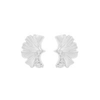 wholesale S925 Sterling Silver 641 Micro-Paved Ginkgo Leaf Earrings for Women, High-End Sense, Small and Niche, Ins Original, Light Luxury, Elegant Silver Ear Accessories-Silver [with sterling silver ear plugs]  925 silver