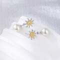 wholesale 925 Sterling Silver Daisy Pearl Earrings, Fashion Simple and Elegant Sunflower Floral Earrings for Women-0-3