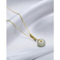 wholesale S925 Sterling Silver Women's Hetian Jade Pendant Necklace, Small and Unique Design, New Style, Peace Buckle Collarbone Chain, Versatile-0-3