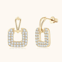 wholesale S925 Sterling Silver Cross-Border European and American Fashion Trendy Square Moissanite Stud Earrings for Women, Internet Celebrity Style Versatile Accessories-Gold 0.445 carats +0.445 carats