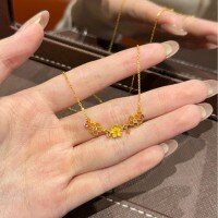 wholesale S925 Sterling Silver Shiny Diamond Flower Pendant Necklace, Exquisite and Sweet Floral Design, Niche and Sophisticated Delicate Collarbone Chain Accessory for Women-Gold 925 silver