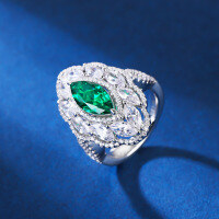 wholesale S925 Sterling Silver Enzela Rhombus High-Carbon Diamond Gemstone Ring for Women, Vintage Engraved Craft Design, Cross-Border Live Stream Edition-Green No. 5