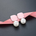 wholesale S925 Sterling Silver Retro Square Drop Glaze Pearl Earrings for Women, Autumn Winter Gentle Style, Small Unique Design, Light Luxury Stud Earrings-0-1