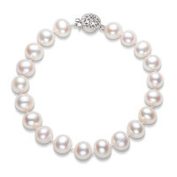 S925 Sterling Silver Simple Natural Freshwater Pearl Bracelet for Women-Style I bracelet [8-9mm natural freshwater pearl] 18cm  925 silver