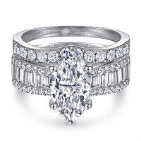 wholesale S925 Sterling Silver Marquise and Baguette Zirconia Stackable Wedding Ring Set, Hot-Selling Women's Ring for Dropshipping on Wish-Platinum Side Ring US Size 6#