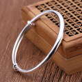 wholesale 999 Silver Plain Smooth Solid Round Adjustable Bangle for Women and Men, Fashion Minimalist Bracelet-0-9