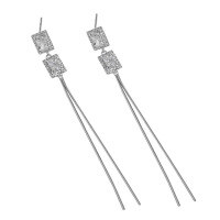 wholesale S925 Sterling Silver 0124 Korean Version INS Niche Design Minimalist Versatile Double Zircon Snake Chain Tassel Textured Ear Thread-Platinum [with sterling silver ear plugs] &gt; 925 silver