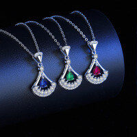 wholesale S925 Sterling Silver Cross-Border Waterdrop Gemstone Zircon Necklace for Women, Small Batch Design Mini Pendant Choker Live Streaming Jewelry Wholesale-4*5 (green zircon) necklace 925 silver