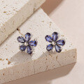 wholesale S925 Sterling Silver Five-Petal Flower Stud Earrings with Lab-Grown Royal Blue Sapphire, High-End and Stylish-0-0
