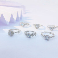 wholesale S925 Sterling Silver Cross-Border Wholesale Source for Unique Design Flash Diamond New Style Versatile Fashion Zircon Wedding Rings-JZ014560>Opening adjustable