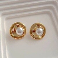 wholesale S925 Silver Tide Xiao Bai Irregular Minimalist Pearl Earrings, Luxury Niche Design Exaggerated Circle Earrings for Women-xb1097-gold (copper plated gold)