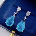 wholesale Sterling Silver Synthetic Paraiba 10*14 Teardrop Ins Simple Live Streaming Best-Selling Earrings-0-5
