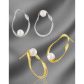 wholesale S925 Sterling Silver Korean Version Minimalist and Elegant Hollow Oval Pearl Inlaid Earrings for Women-0-1