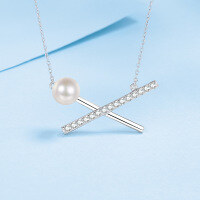 wholesale 925 Silver Wholesale Freshwater Pearl Necklace with Designer Collarbone Chain and Micro-set Moissanite, New Small Luxury Collection-37.5 points/8-9mm bread beads 925 silver