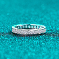 S925 Sterling Silver Full Moissanite Square Row Ring, Dainty and Versatile-2.32 carats, all-Mozambique  No. 17