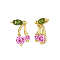 wholesale S925 Sterling Silver Cloud-Pull Jewelry Cute and Lively Cherry Drop Earrings for Daily Wear-14K gold, approx. weight: 0.97g 925 silver