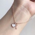 wholesale S925 Sterling Silver Mother-of-Pearl Heart Key Pendant Necklace for Women, Fashion Minimalist Niche Design Collarbone Chain Gift for Best Friend-0-0