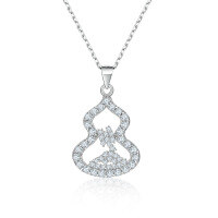wholesale S925 Sterling Silver High-End Sense Chain Personality Gourd Pendant Full Drill Zircon New Chinese Style Necklace Sterling Silver Wholesale-Platinum 925 silver