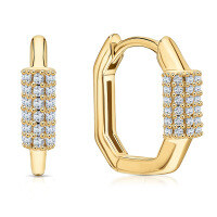 wholesale S925 Sterling Silver Oval Geometric Earrings with Micro-Set Zircon, Minimalist INS Style Hoop Earrings-Gold 925 silver