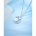 wholesale S925 Sterling Silver Pearl Moon Rabbit Necklace for Women, Small New Design, Chinese Zodiac Rabbit Pendant Collarbone Chain-0-2