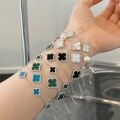 wholesale Metal Material: 925 Silver Cross-border Live Streaming Women's Versatile High-end Four-leaf Clover Design Fairy-style Mother-of-pearl Bracelet Wholesale-0-1
