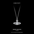 Sterling Silver Vivienne Westwood Flat Colored Diamond Large Saturn Necklace-0-4