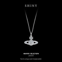 Sterling Silver Vivienne Westwood Flat Colored Diamond Large Saturn Necklace-S925 Sterling Silver  925 Silver