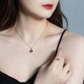 wholesale S925 Silver Gold-Plated New Japanese Light Luxury Malachite Crescent Pendant Choker Necklace for Women, Drop Shipping-0-1
