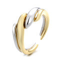 wholesale S925 Sterling Silver Two-Tone Chunky Twist Geometric Open Ring, Light Luxury Ins Minimalist Style Jewelry-0-4
