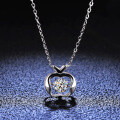 Sterling Silver Moissanite Pendant Necklace with Jumping Apple Heart-0-3
