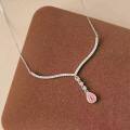 wholesale S925 Silver New Drop-shaped One-carat Pink Diamond Necklace Imported High-carbon Diamond Pendant Simple-0-1