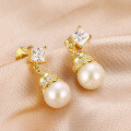 wholesale 925 Sterling Silver New Chinese Style Gold Natural Freshwater Pearl Earrings, Gourd Earrings for Women, Exquisitely Selected Accessories Wholesale-0-1