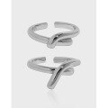 wholesale S925 Sterling Silver Korean Version Ins Minimalist Geometric Asymmetric Interwoven Polished Open Ring for Women-0-0