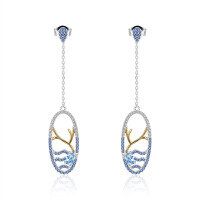 wholesale S925 Sterling Silver Designer High-End Long Earrings Shan Hai Jing Series with Natural Topaz and Sapphire Ear Studs-Natural Swiss Blue Topaz Earrings