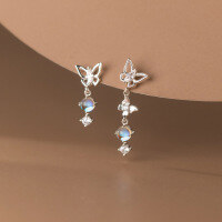 wholesale S925 Sterling Silver AB Style Butterfly Earrings, Small Fresh Design Women's Earrings M02831-S925 silver pair 925 silver