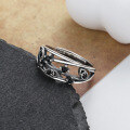 wholesale S925 Sterling Silver Creative Wide Geometric Multi-Layer Irregular Black Zircon Inlaid Ring, Ruili Fashion Statement Ring-0-2
