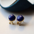 wholesale S925 silver inlaid retro natural royal lapis lazuli ear clips large bread lapis ear studs fashionable minimalist earrings-0-0