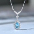 wholesale S925 Sterling Silver Blue Teardrop Aquamarine Necklace Women Summer Fresh Birthstone Collarbone Chain-0-5