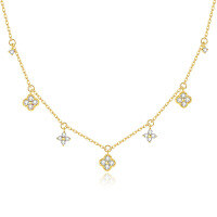 wholesale S925 Sterling Silver Lucky Four-Leaf Flower Mini Necklace for Women, Small and Unique Design, French Elegance with Colored Gemstones, Luxurious Gift-Multi-Flower Necklace - White Diamond Gold > 925 Silver